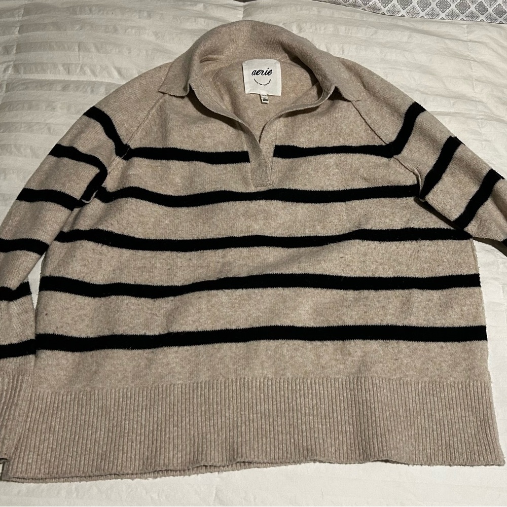Aerie Tan and Black Striped Sweater